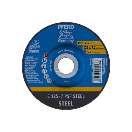 Pferd 5" x 1/4 Grinding Wheel, 7/8" A.H. - PSF STEEL - Type 27 60007